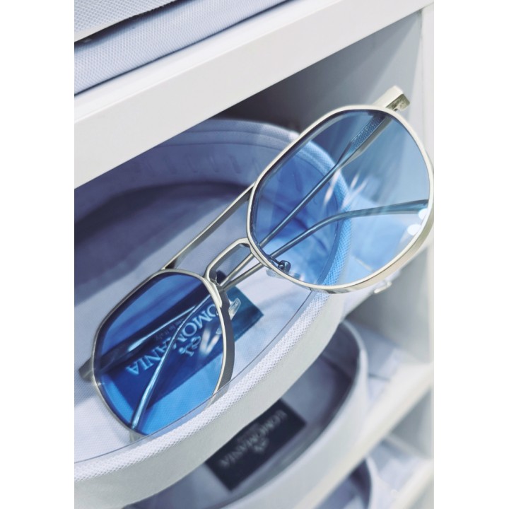 Gafas de hombre Milano montura plata cristales azules UOMOMANIA