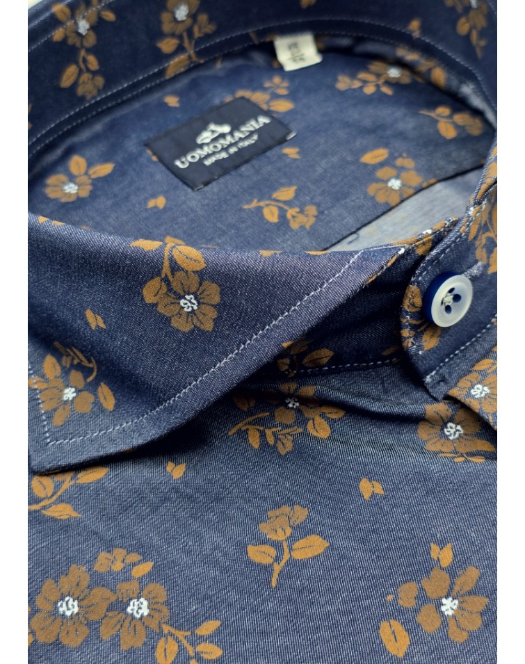 Detalle cuello italiano Camisa hombre Denim Fiori