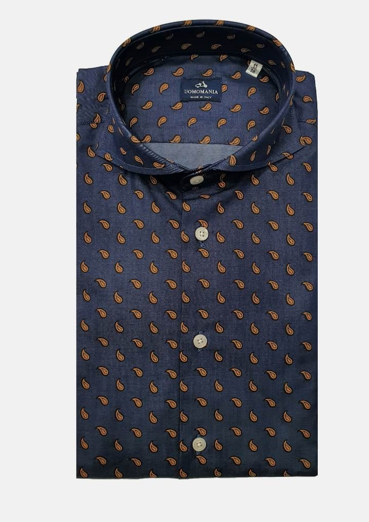 Camisa hombre azul marino. Microestampado "Paysley"