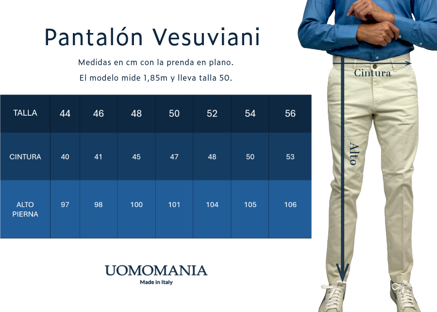 Tallas Pantalón chino hombre Vesuviani Uomomania