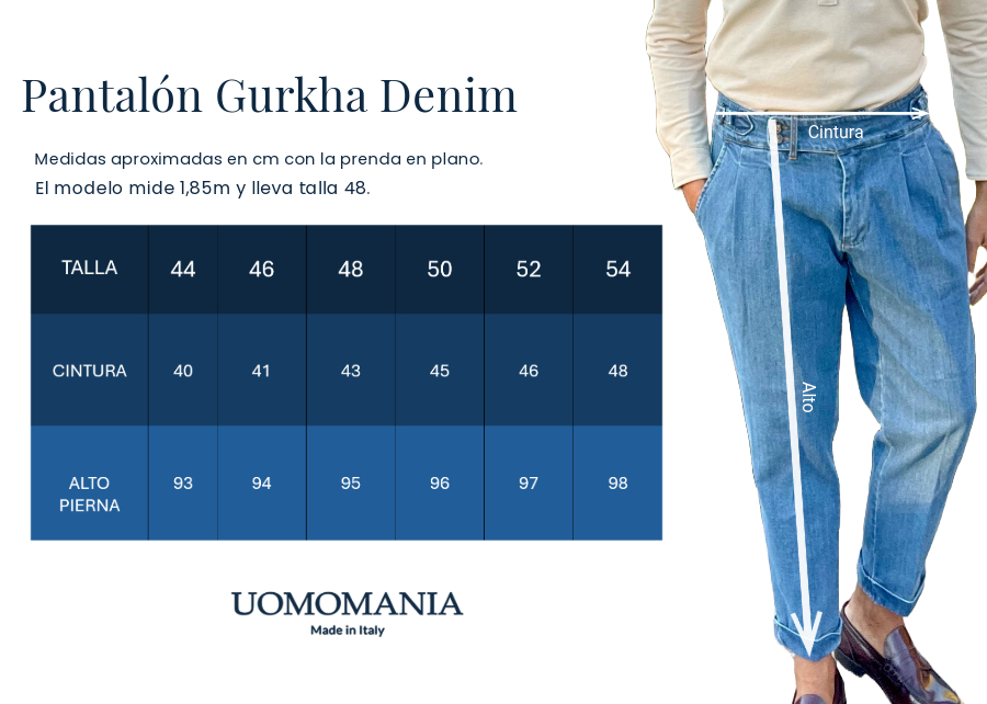 Guía tallas pantalón Gurkha Denim