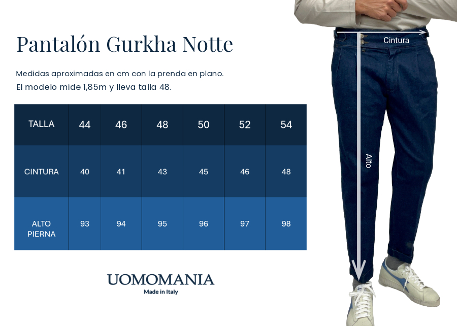 Guía tallas pantalón Gurkha Notte